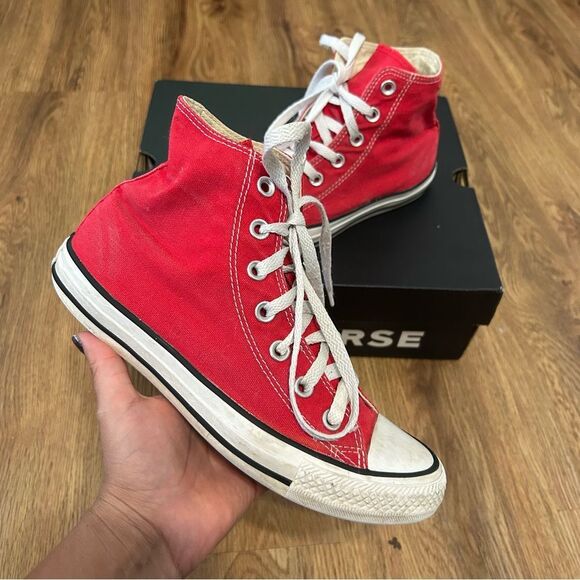 Converse all Star Chuck Taylor hi top red lace up shoes sneakers women’s 7 - Picture 1 of 8